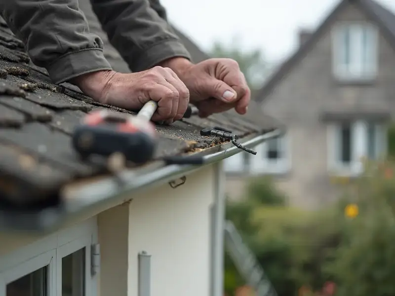 Pose d'une gouttière en zinc en rive de toiture